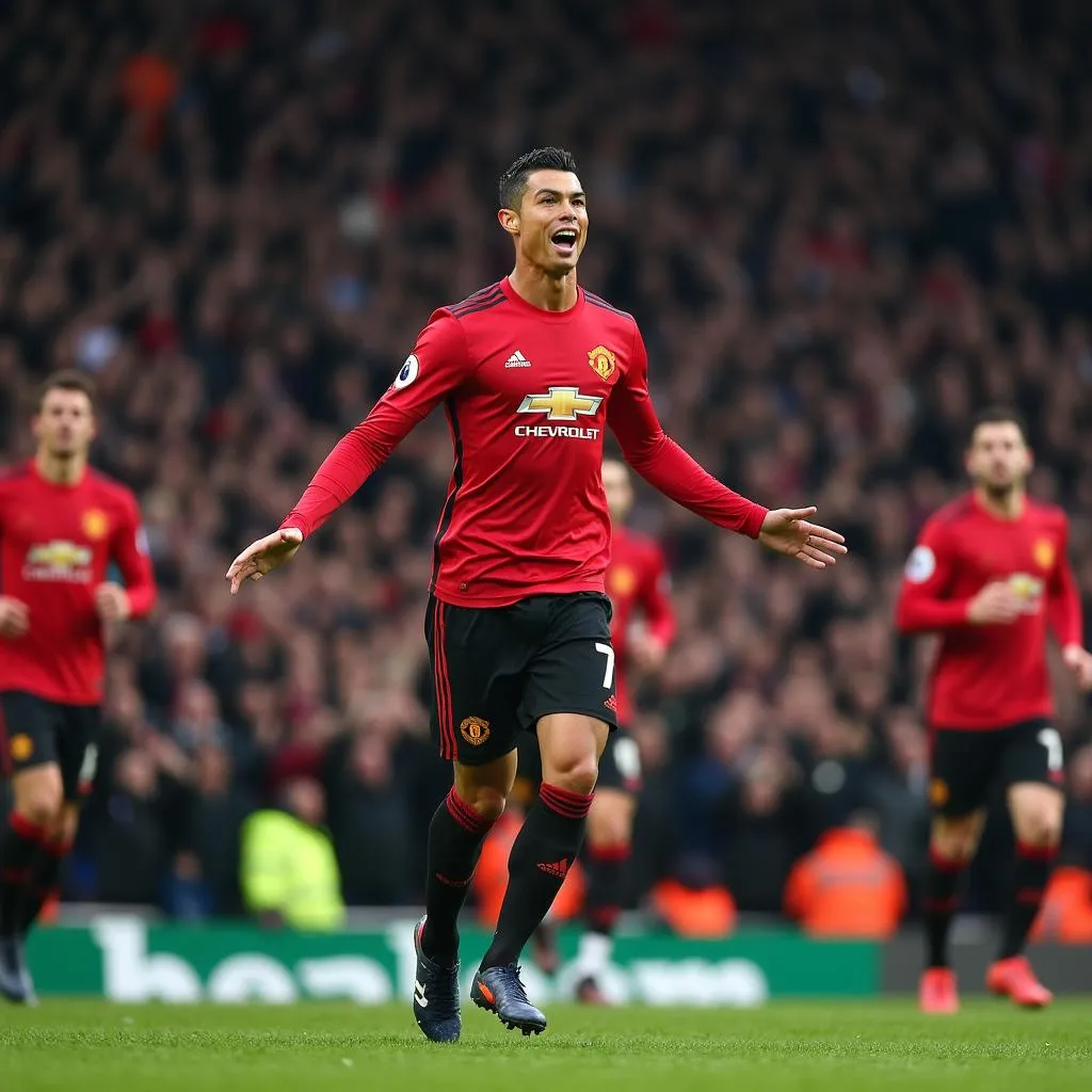 Ronaldo trong màu áo Manchester United, số 7