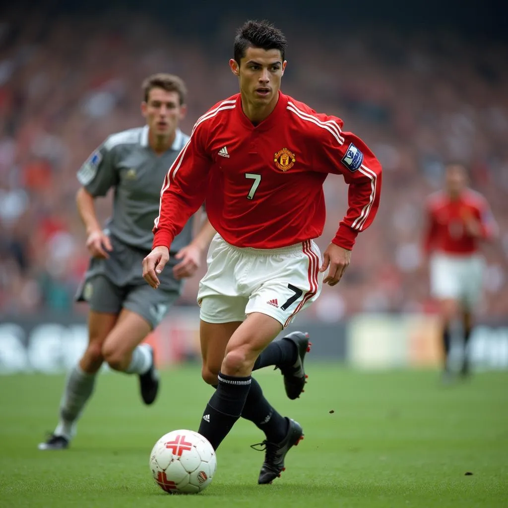 Ronaldo trong màu áo Manchester United, số 7 quen thuộc