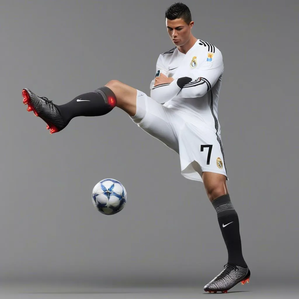 Ronaldo mang size giày 43 (EU) hoặc 9 (US) và kích thước chân của anh