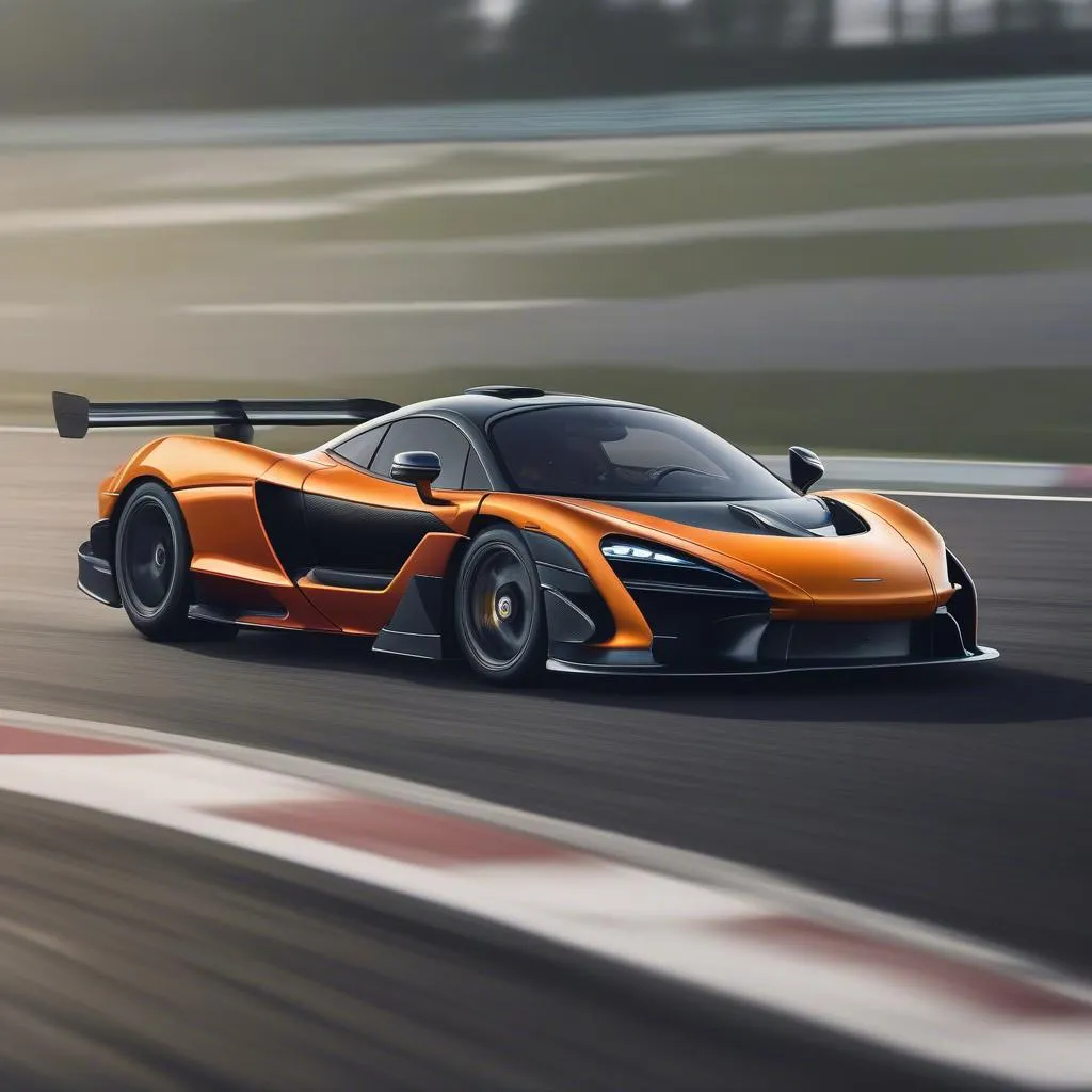 McLaren Senna đang tăng tốc mạnh mẽ trên đường đua, thể hiện sức mạnh phi thường của một siêu xe tốc độ