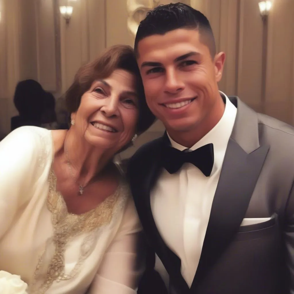 Hình ảnh Ronaldo và mẹ Dolores Aveiro trong một dịp đặc biệt, thể hiện tình cảm ấm áp và sự yêu thương của hai mẹ con.