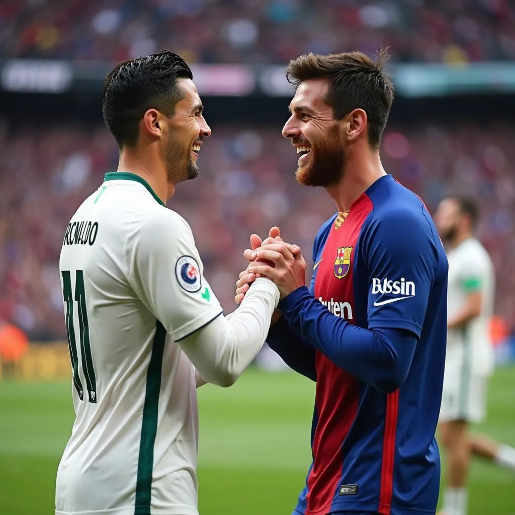 Ronaldo và Messi chúc mừng bàn thắng