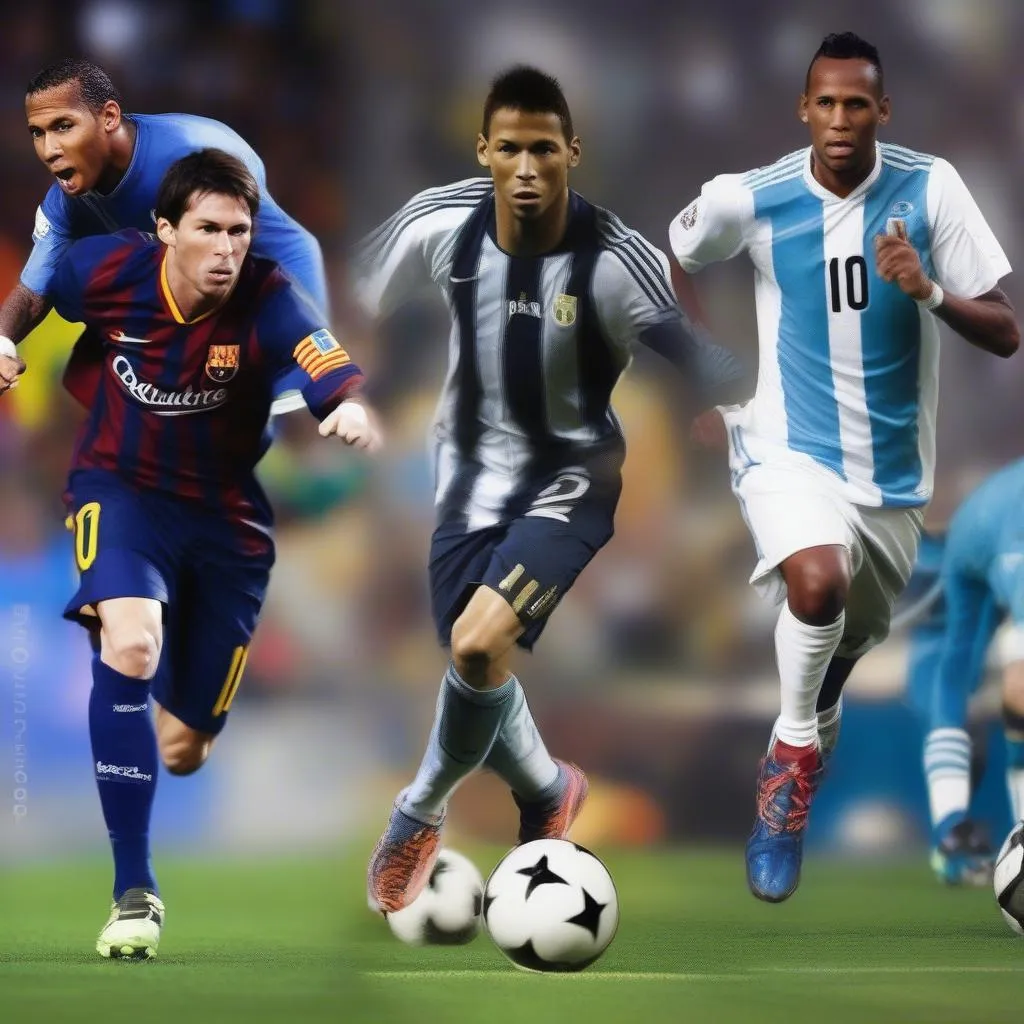 Hình ảnh 4 cầu thủ bóng đá huyền thoại: Ronaldo, Messi, Neymar, Drogba