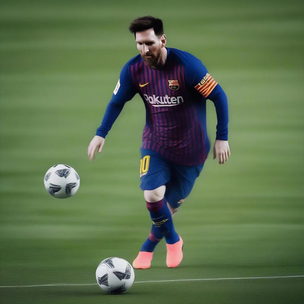 Hình ảnh Lionel Messi đang thực hiện một pha đi bóng kỹ thuật