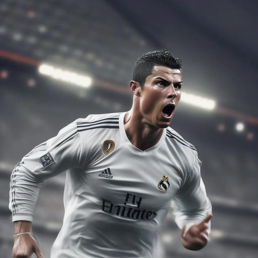 Cristiano Ronaldo, a powerful and fast player, displaying his determination on the football field