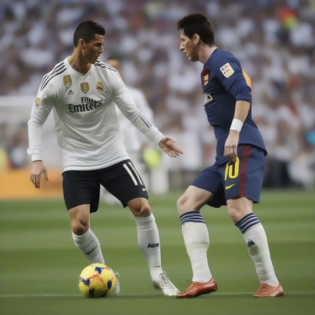 Cristiano Ronaldo và Lionel Messi trong trận đấu kinh điển tại Bernabéu