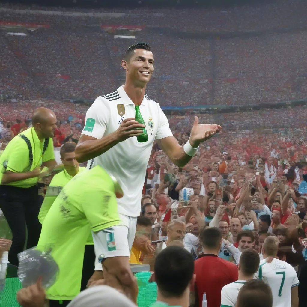 Cristiano Ronaldo mở chai nước trong trận đấu EURO 2020, một hành động đơn giản nhưng đầy sức hút