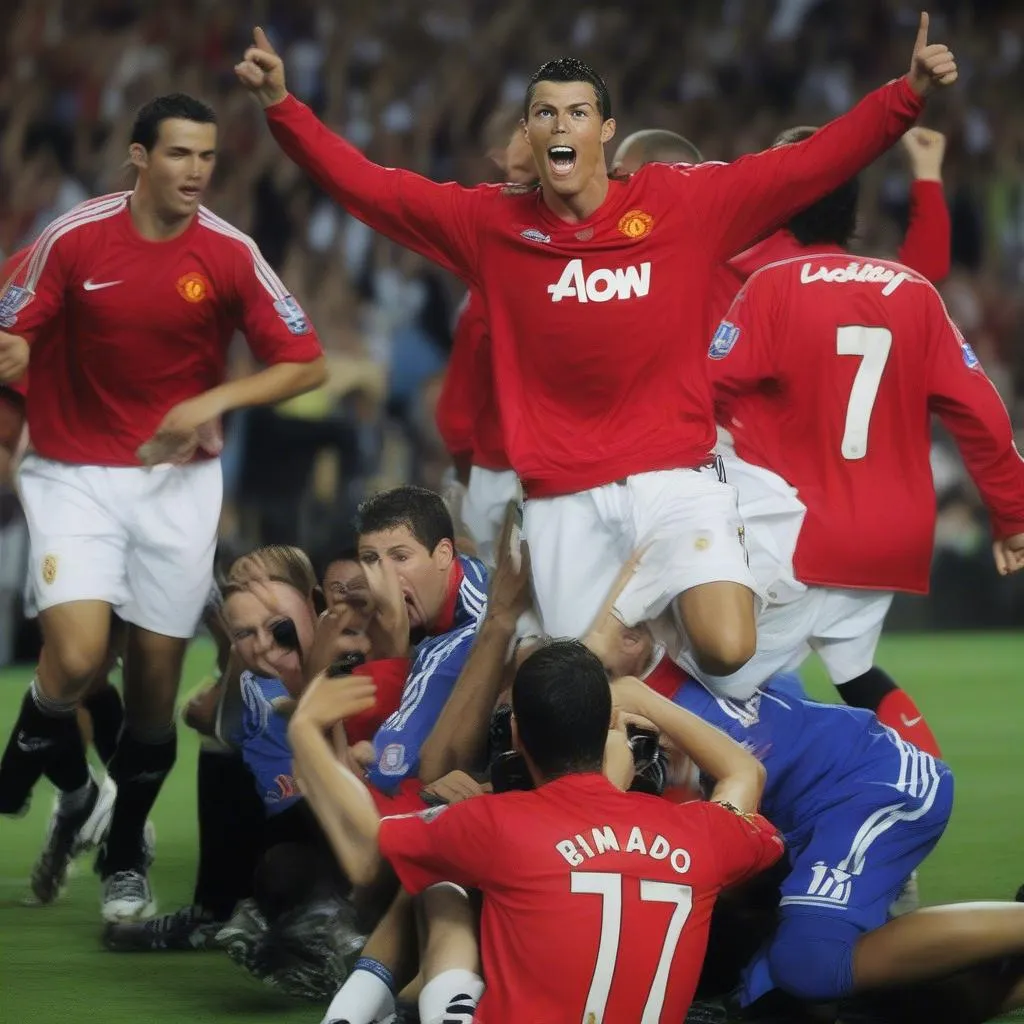 Cristiano Ronaldo ghi bàn trong trận chung kết Champions League 2008