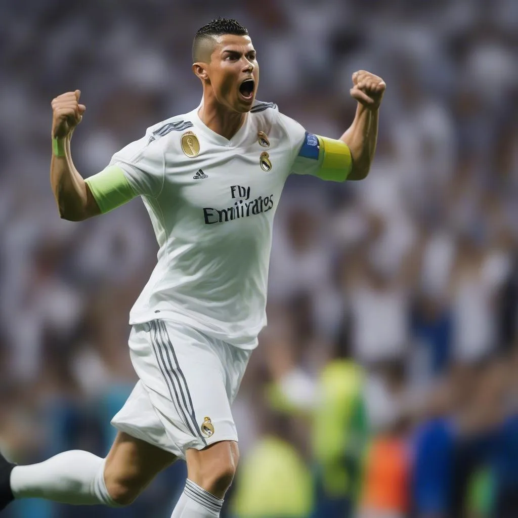 Ronaldo celebrating after scoring in the 2016 Champions League final