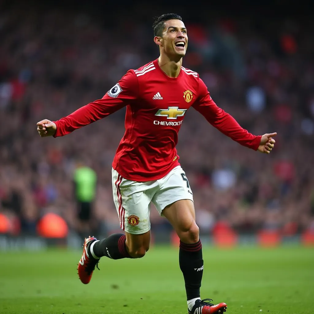 Cristiano Ronaldo ăn mừng bàn thắng trong màu áo Manchester United