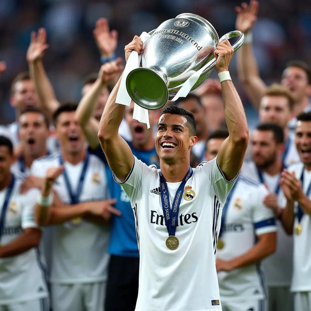 Cristiano Ronaldo nâng cao chiếc cúp Champions League danh giá cùng các đồng đội Real Madrid