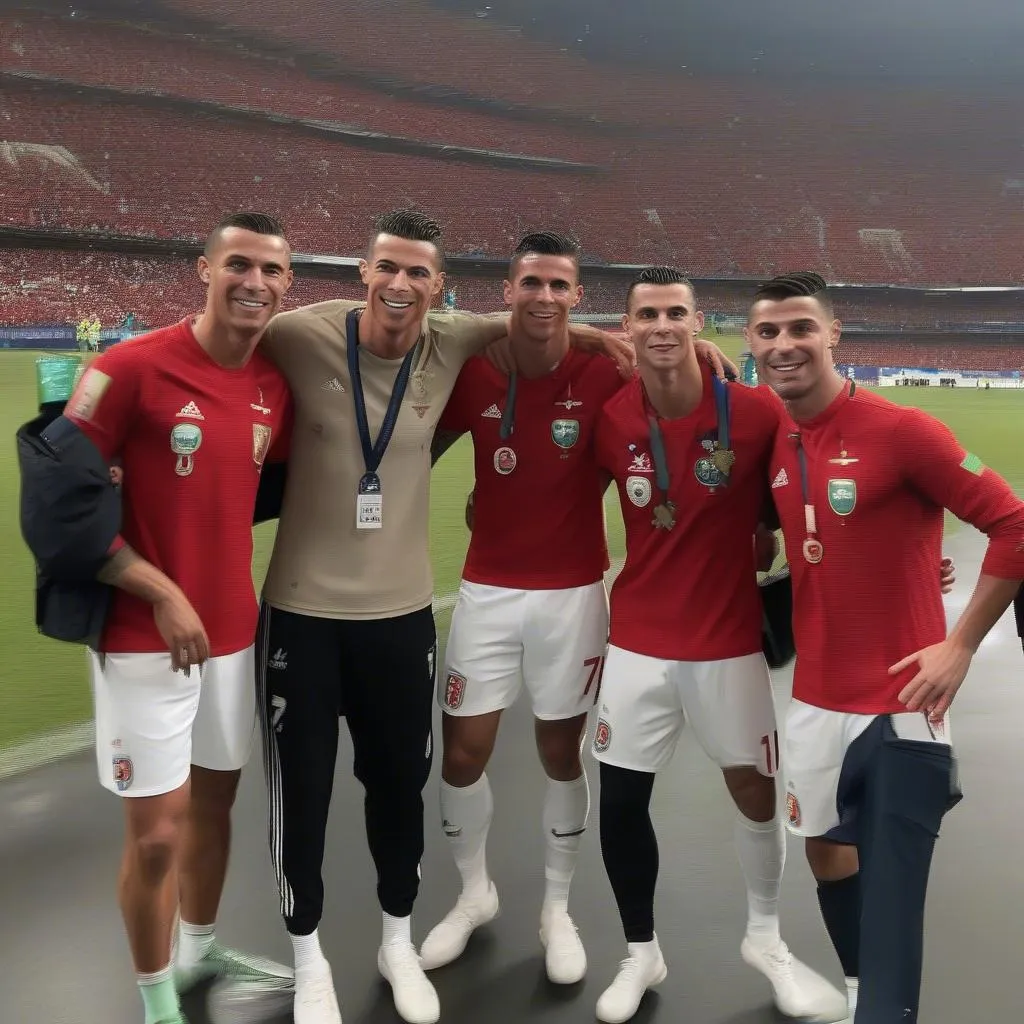 Ronaldo chụp hình cùng bạn bè trong giải đấu Nations League