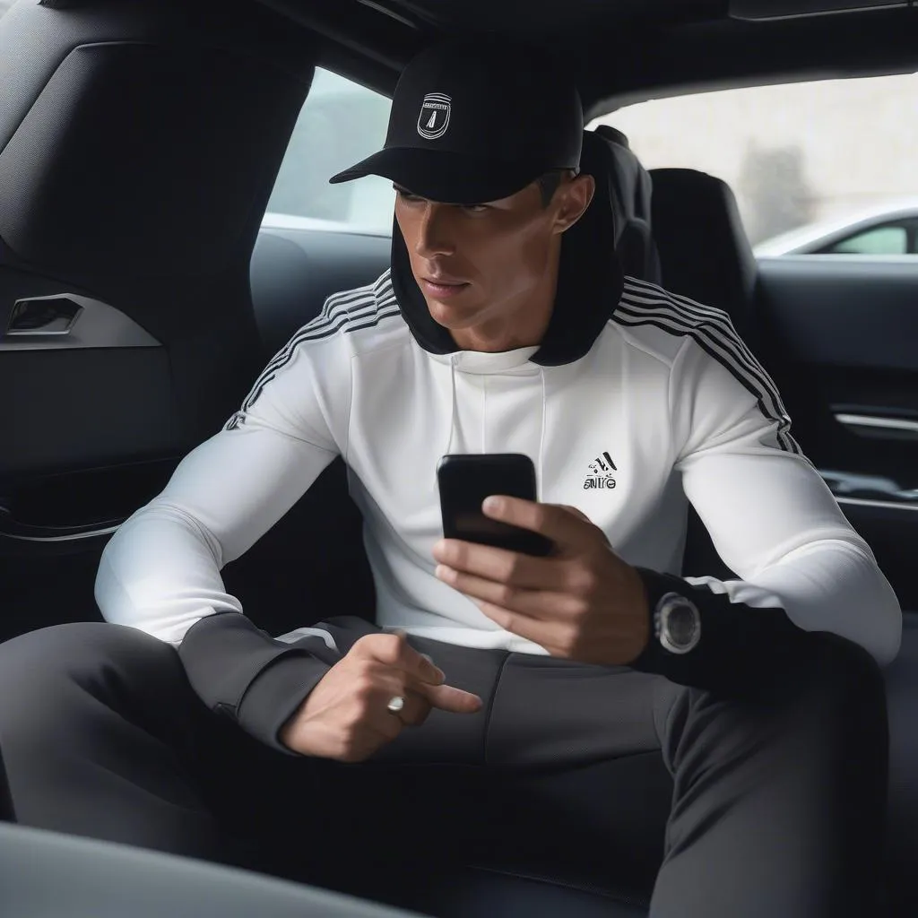 Cristiano Ronaldo listening to music on his phone