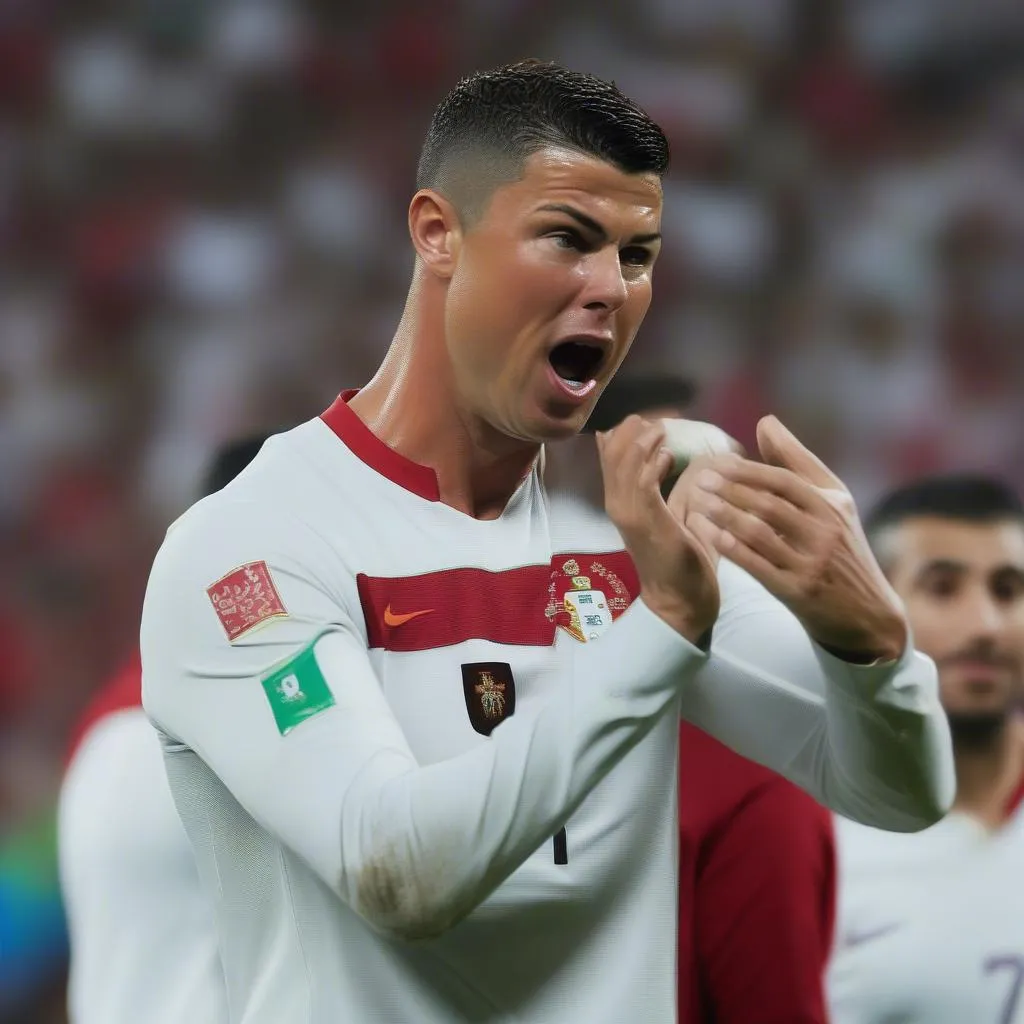 Ronaldo nhận thẻ đỏ trong trận đấu giữa đội tuyển Bồ Đào Nha và Iran