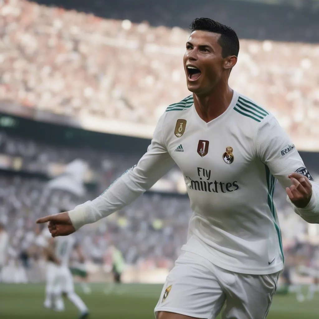 Cristiano Ronaldo ghi bàn thắng trong một trận đấu căng thẳng