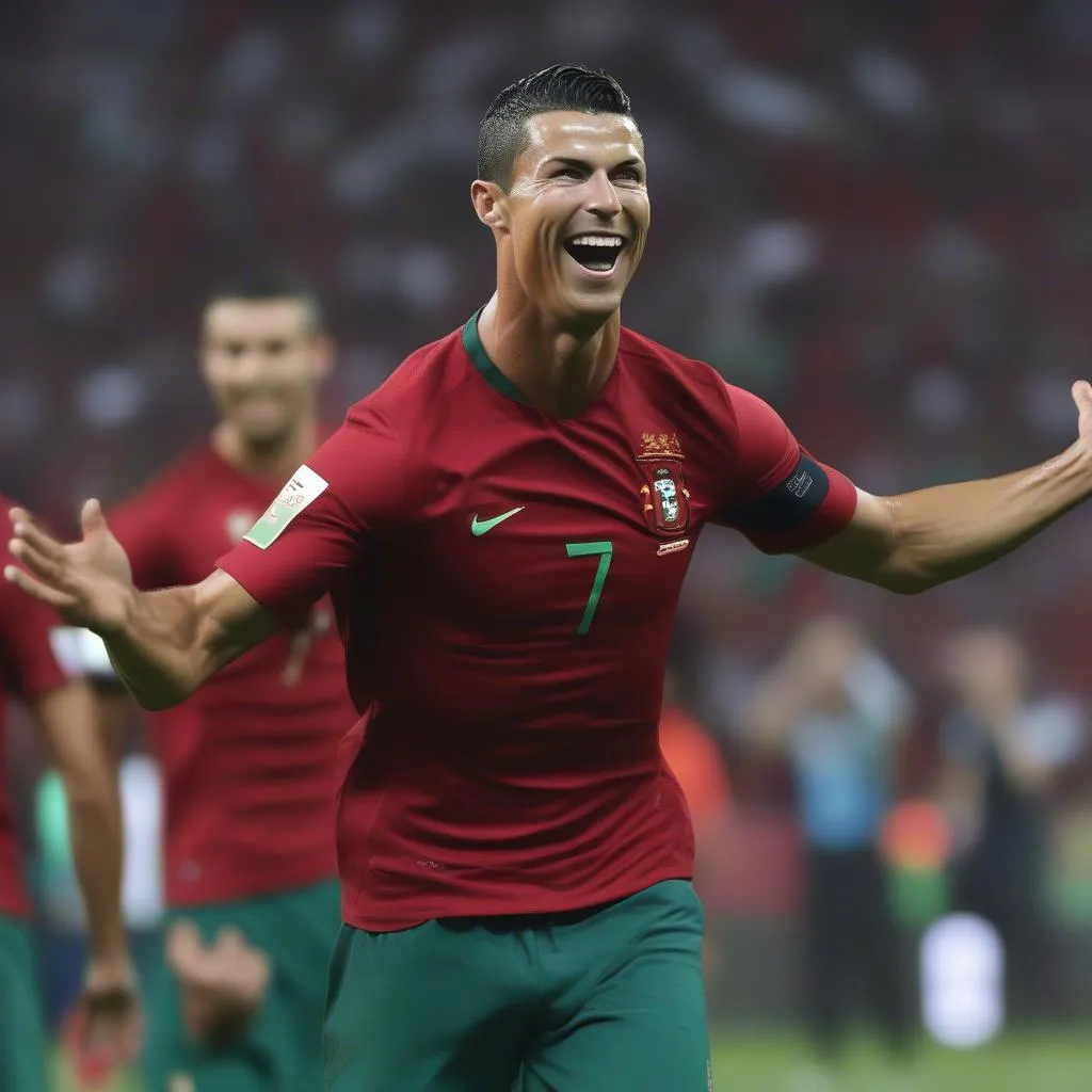 Ronaldo cười rạng rỡ trong màu áo Bồ Đào Nha