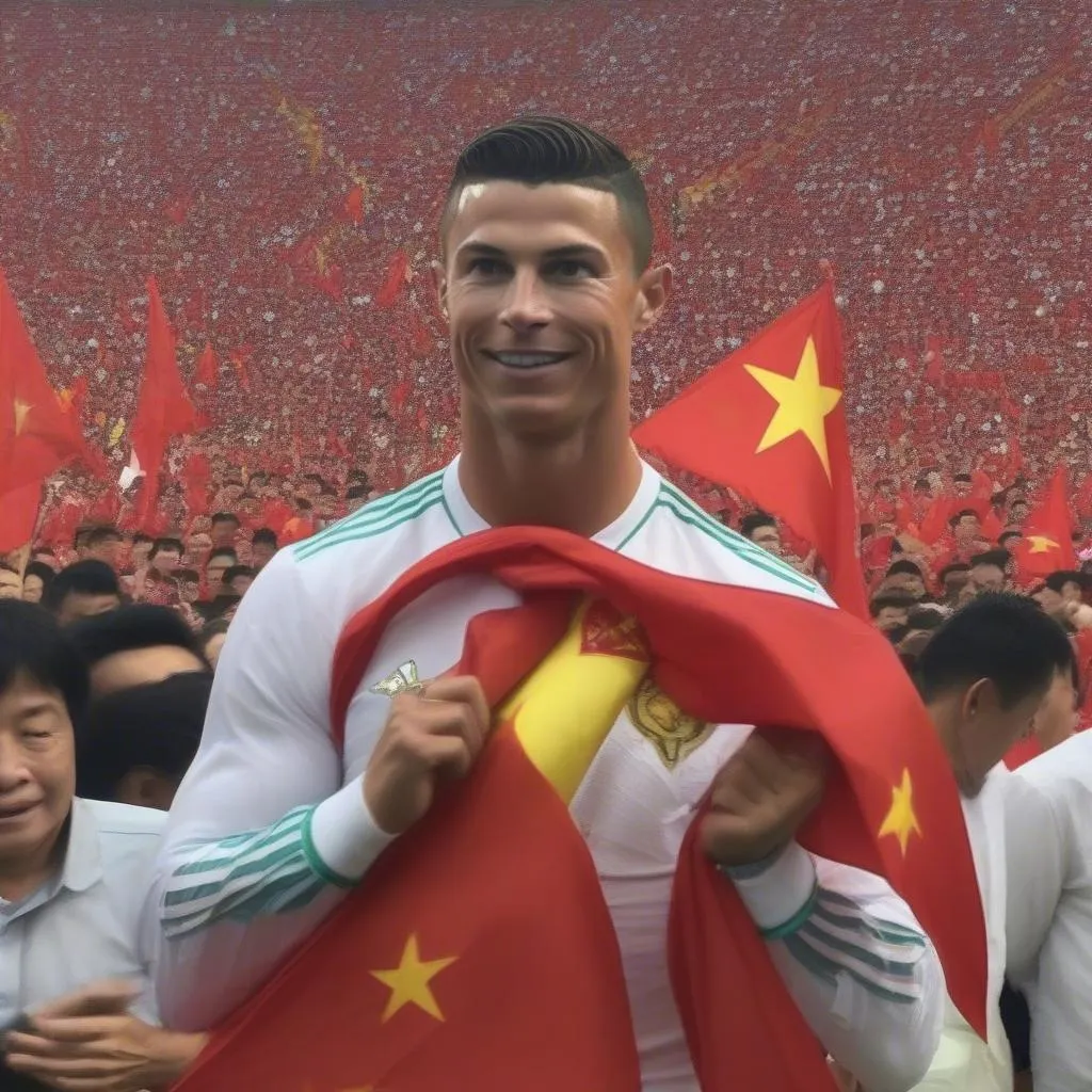 Cristiano Ronaldo in PES game with vietnamese flag