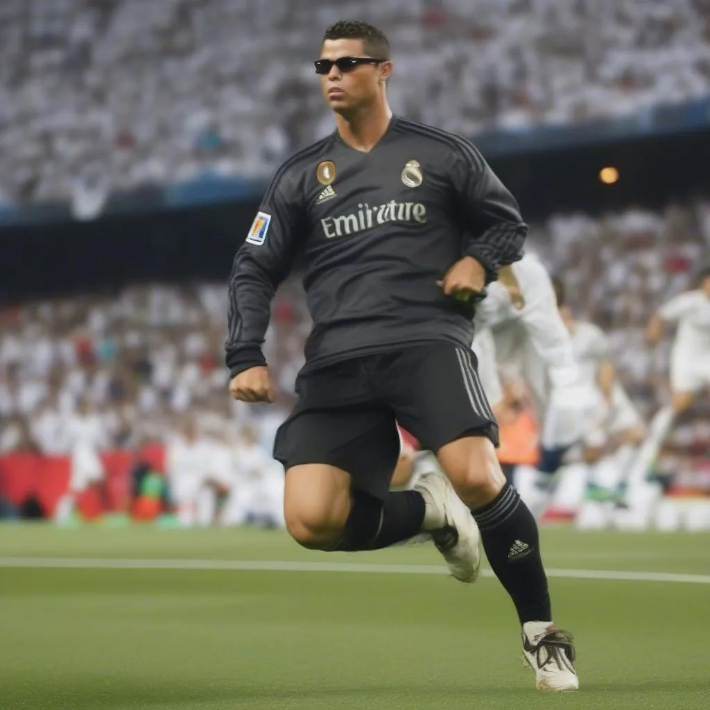 Ronaldo đá phạt khi đeo kính