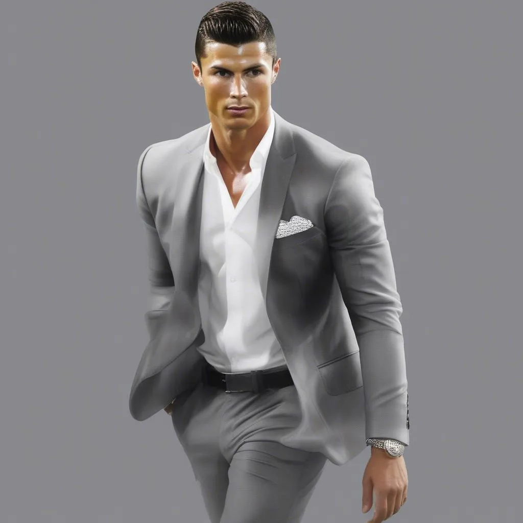 Cristiano Ronaldo wearing a stylish outfit, showing off his impeccable sense of fashion.