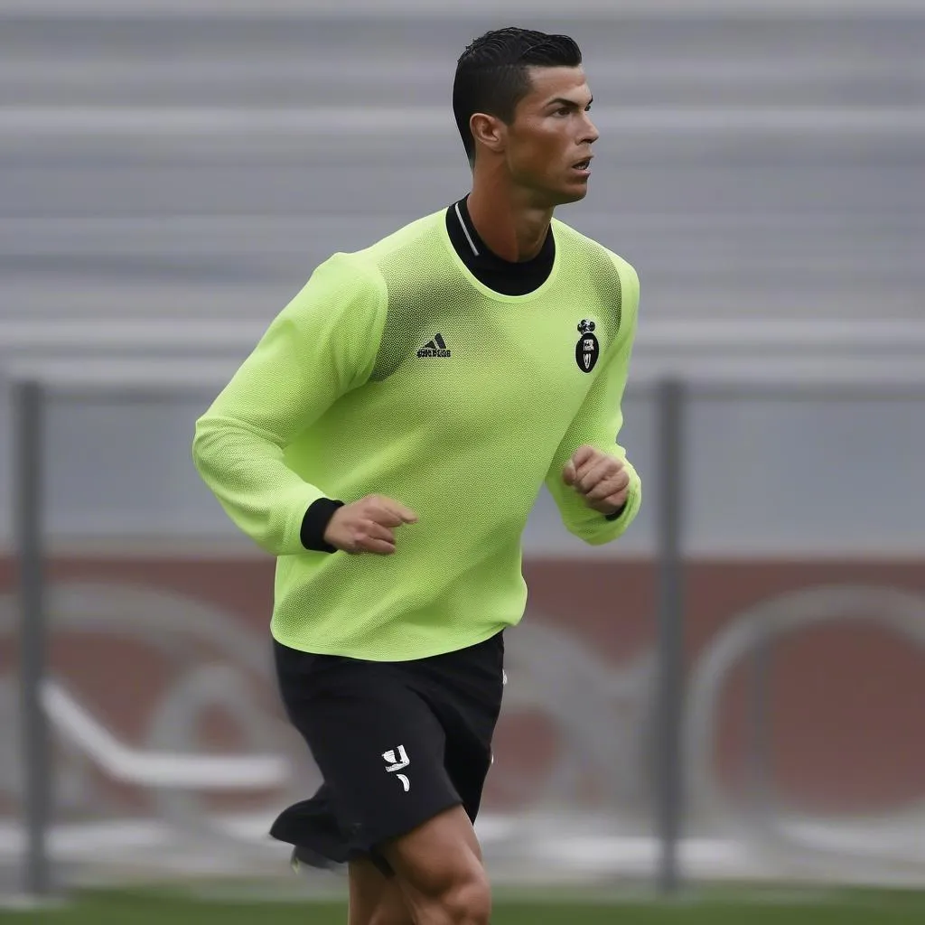 Hình ảnh Cristiano Ronaldo tập luyện với cường độ cao, thể hiện sự chăm chỉ và quyết tâm của anh