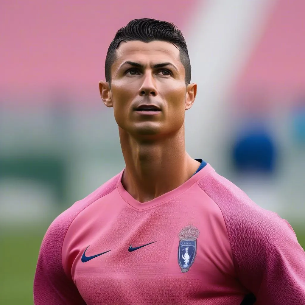 Ronaldo in pink shirt training