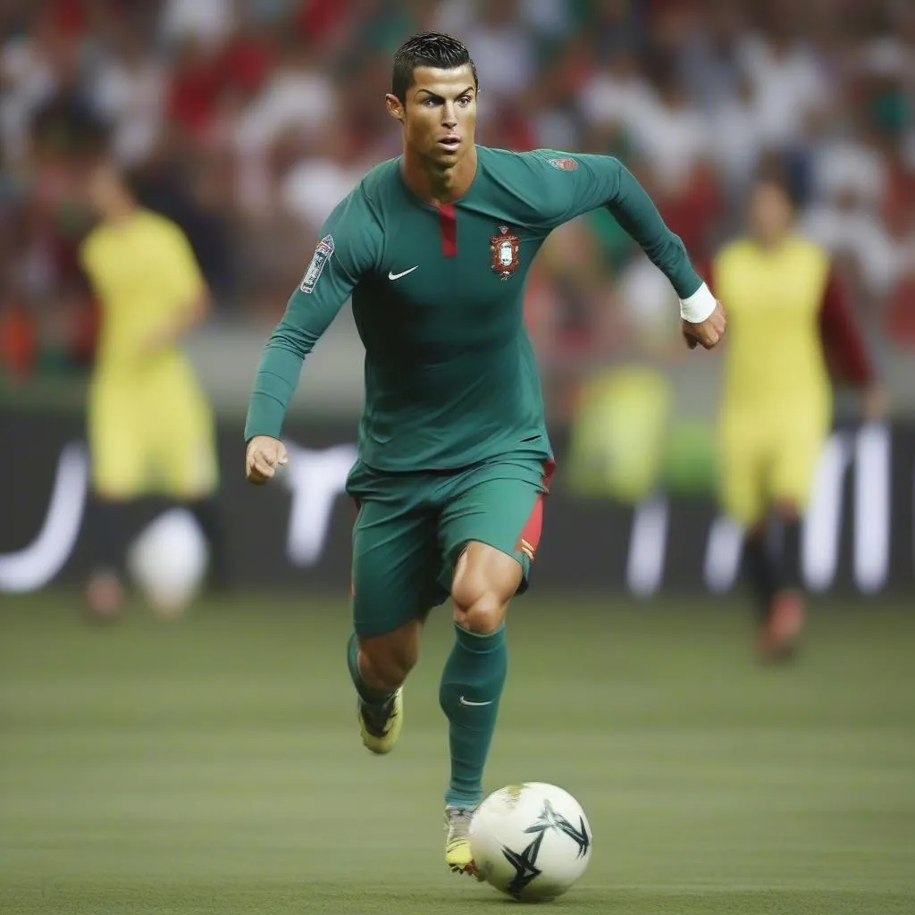 Hình ảnh Cristiano Ronaldo trong màu áo Bồ Đào Nha - Huyền thoại bóng đá với phong cách chơi đầy sức mạnh