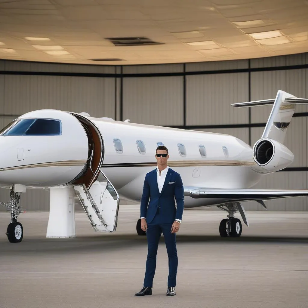 Cristiano Ronaldo bên cạnh chiếc máy bay riêng Gulfstream G650ER