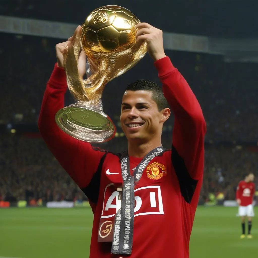 Ronaldo với Quả bóng vàng 2008 khi thi đấu cho Manchester United