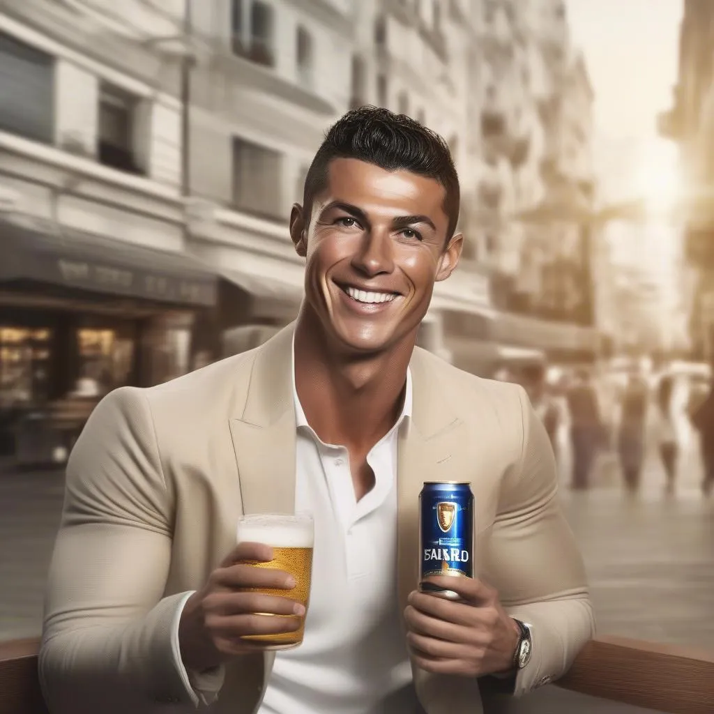 Ronaldo quảng cáo bia với nụ cười rạng rỡ