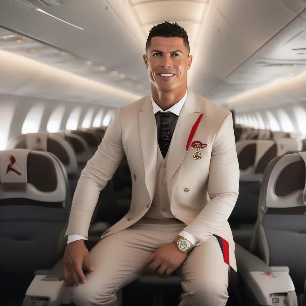 Ronaldo diện trang phục của Emirates, tạo dáng lịch lãm trước máy bay