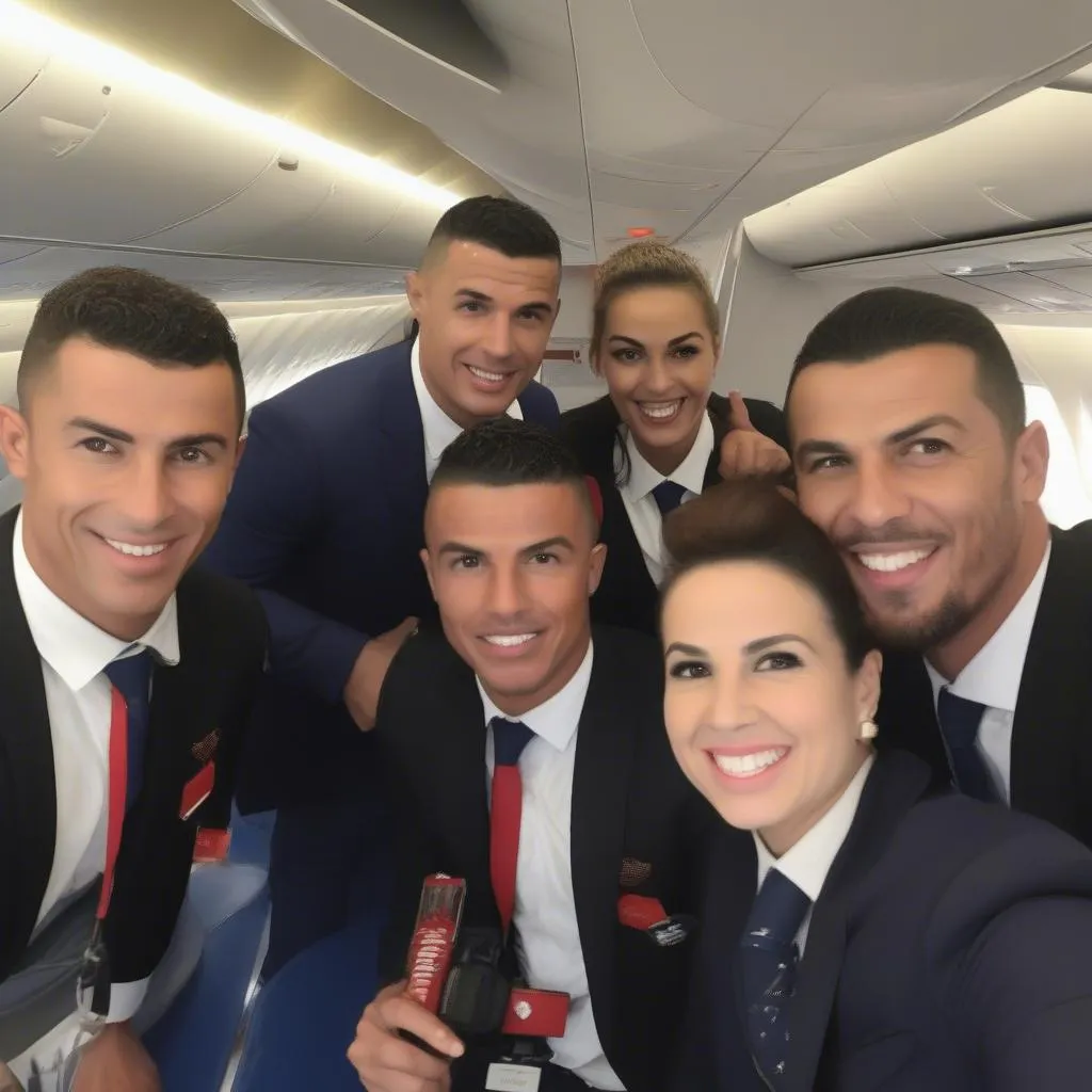 Ronaldo chụp ảnh cùng phi hành đoàn của Emirates