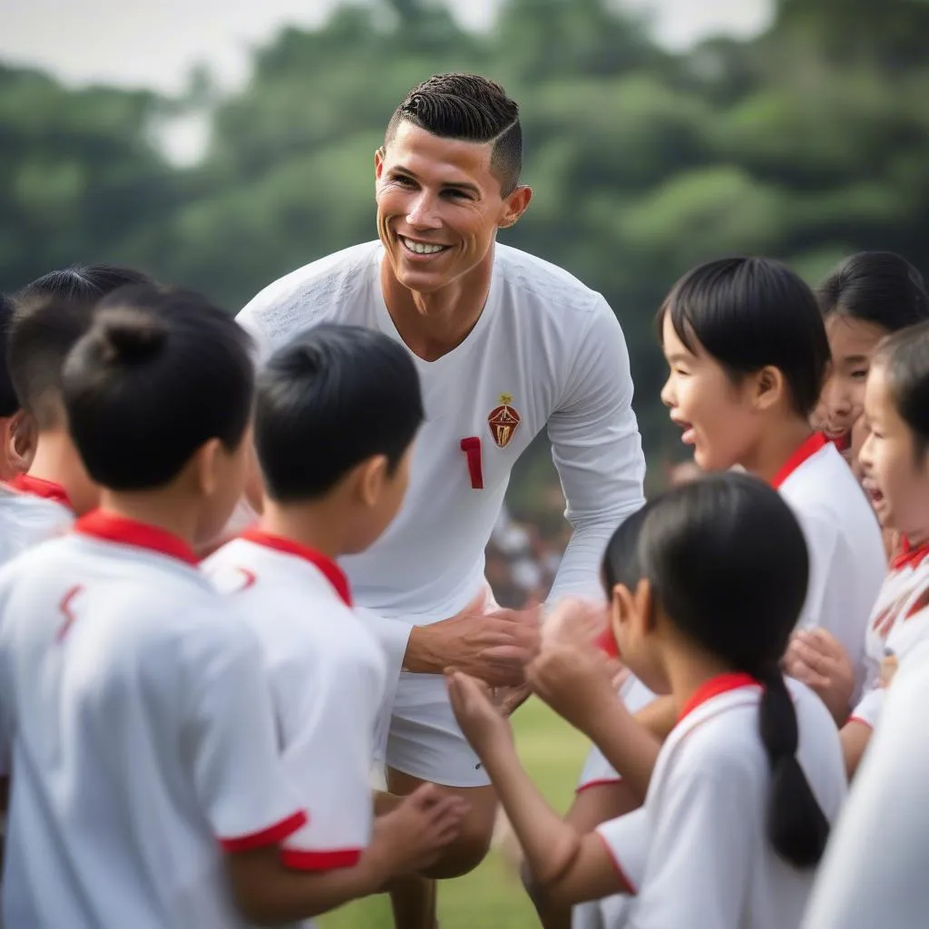 Hình ảnh Ronaldo với các cầu thủ trẻ Việt Nam