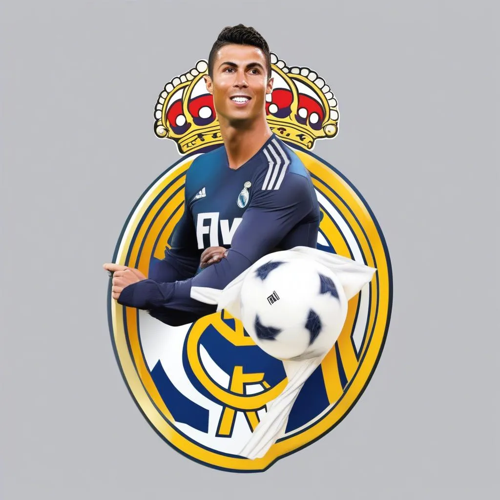 Cristiano Ronaldo và logo Real Madrid