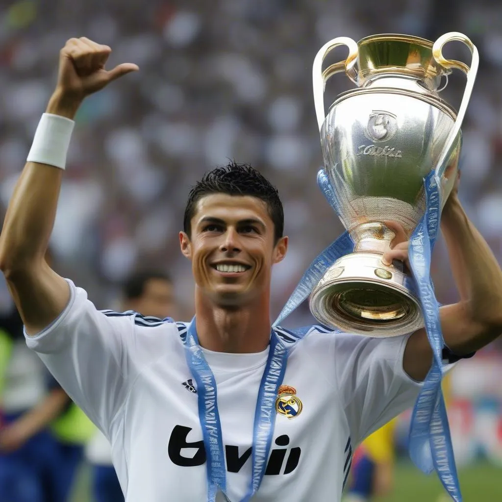 Cristiano Ronaldo celebrating his first La Liga title with Real Madrid in 2012