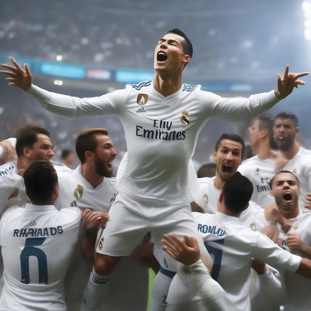 Ronaldo Siuuu Celebration Wallpaper: Cristiano Ronaldo celebrating a goal with his iconic &quot;Siuuu&quot; celebration