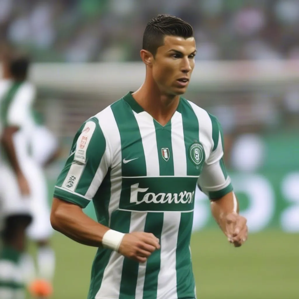 Ronaldo mặc áo số 9 trong màu áo Sporting Lisbon