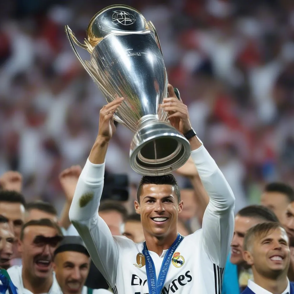 Cristiano Ronaldo nâng cao chiếc cúp Champions League