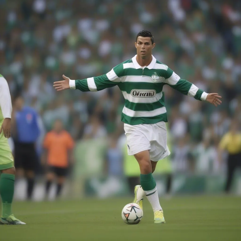 Ronaldo thi đấu trong màu áo Sporting Lisbon