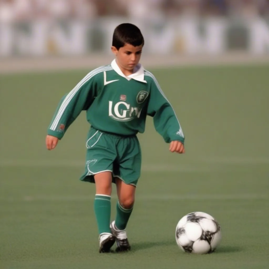 Cristiano Ronaldo chơi bóng cho Sporting Lisbon khi còn rất trẻ, với chiều cao 184cm và kỹ năng chơi bóng ấn tượng