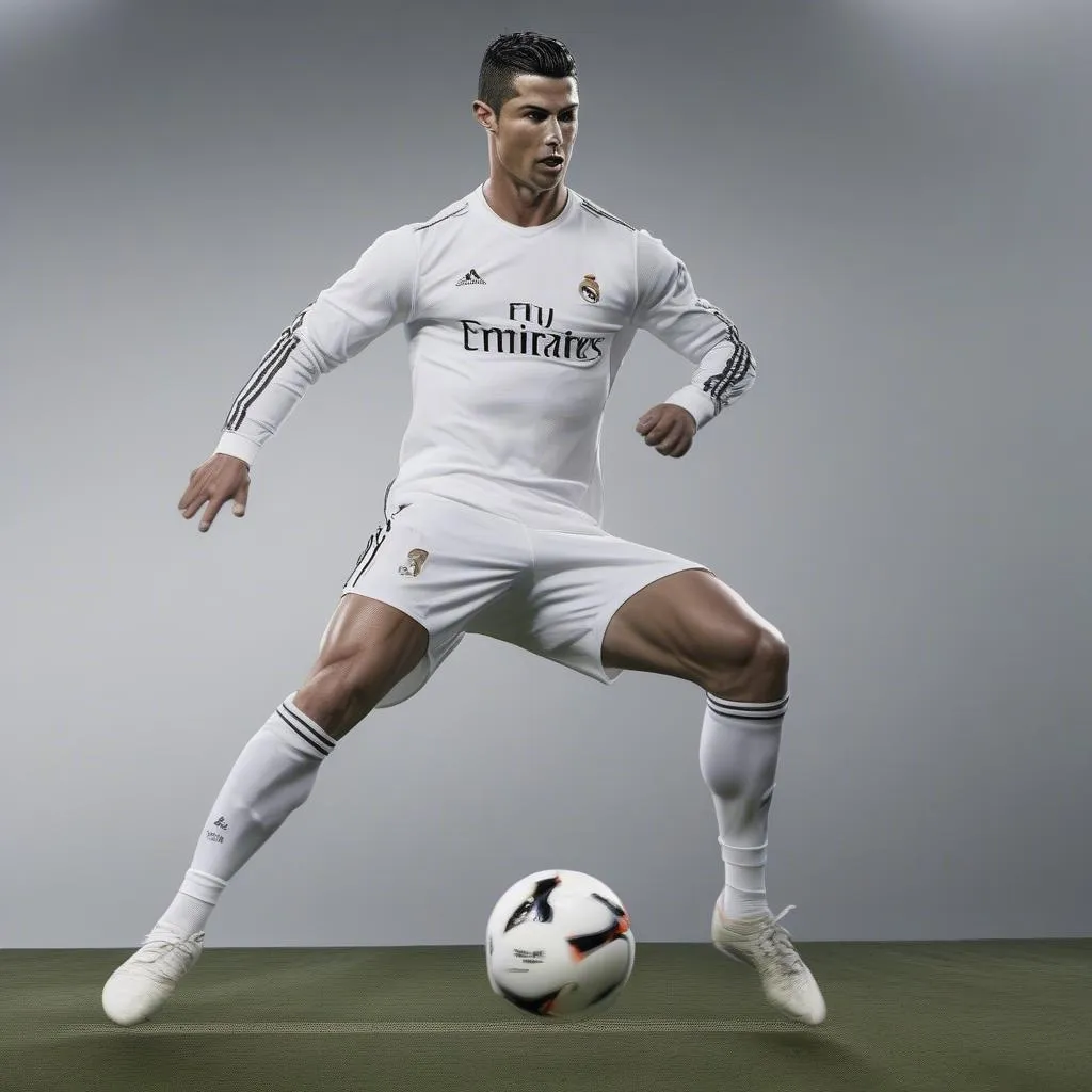 Ronaldo đang thực hiện một cú sút bóng