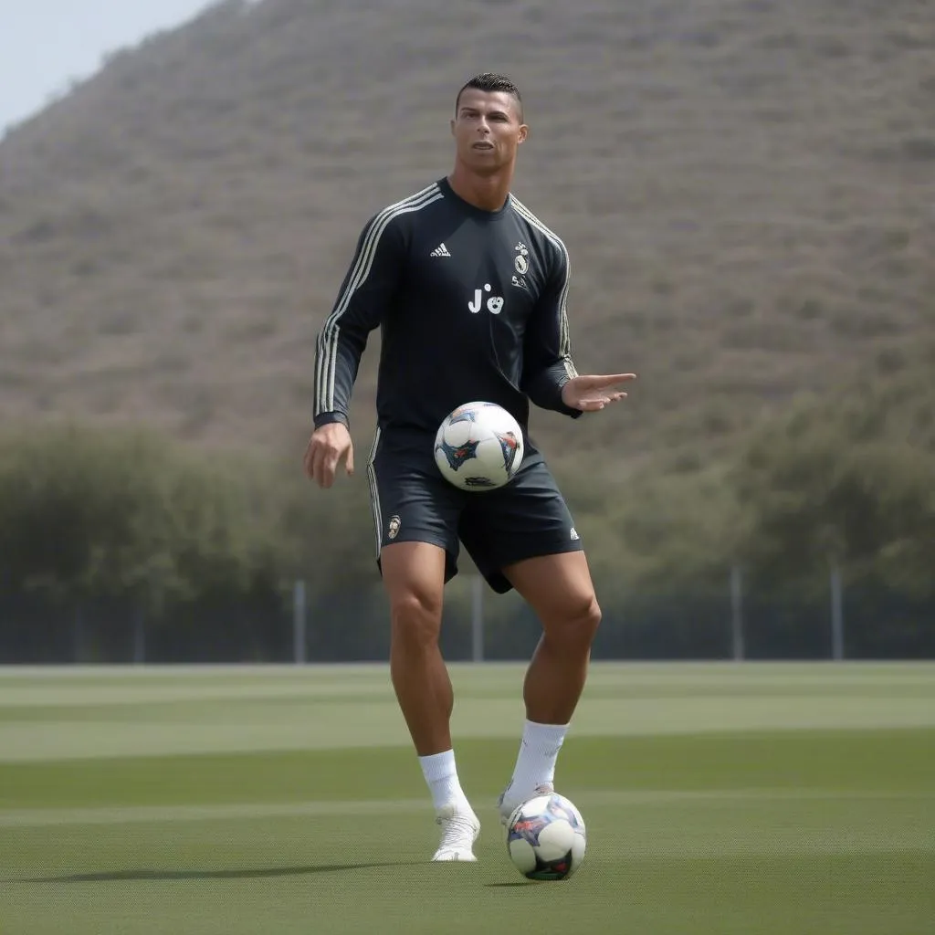 Ronaldo tâng bóng trên sân tập với quần nhỏ