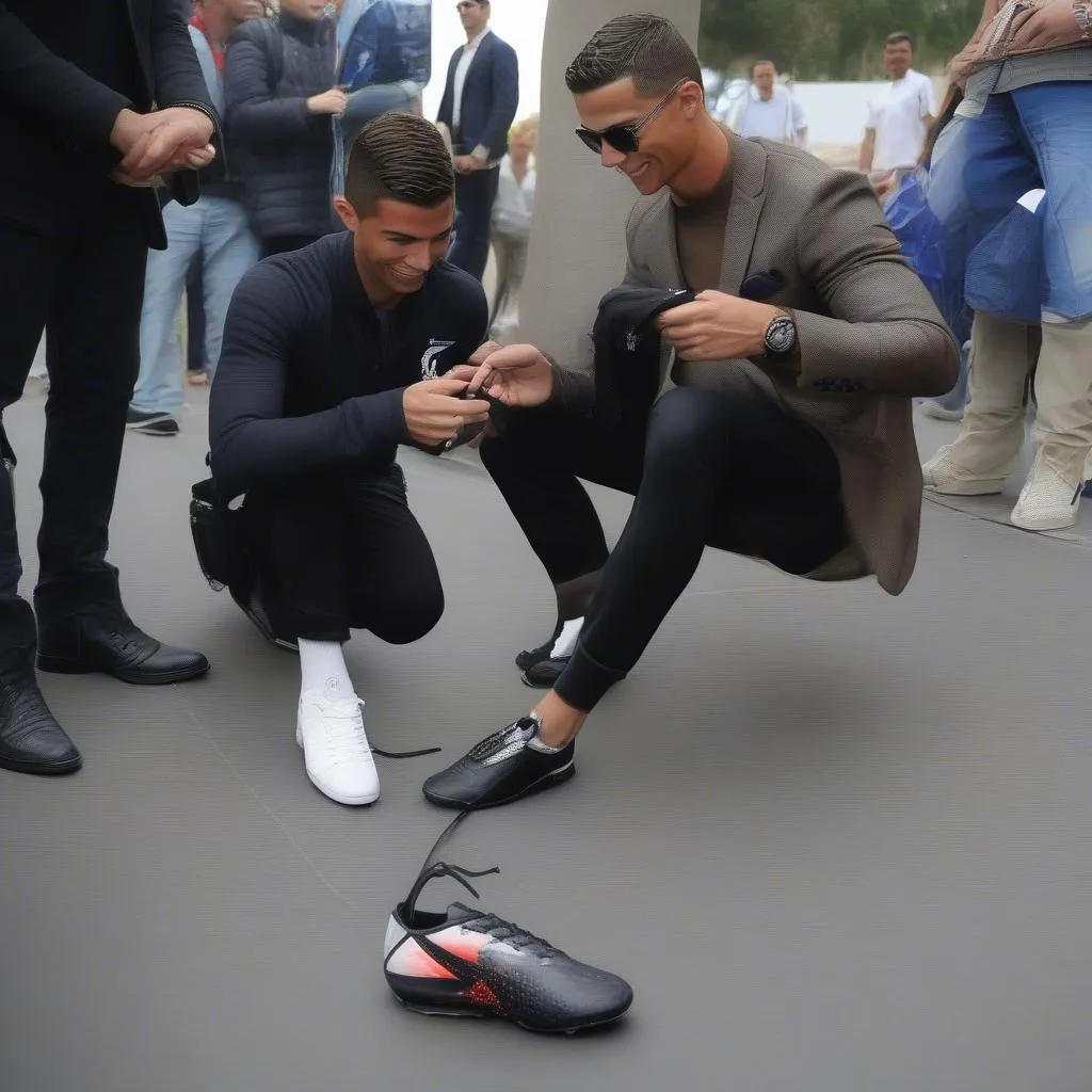 Ronaldo tặng giày cho fan hâm mộ - Chiêu PR thông minh