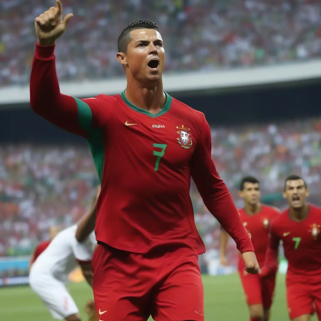 Hình ảnh Ronaldo ghi bàn cho đội tuyển Bồ Đào Nha