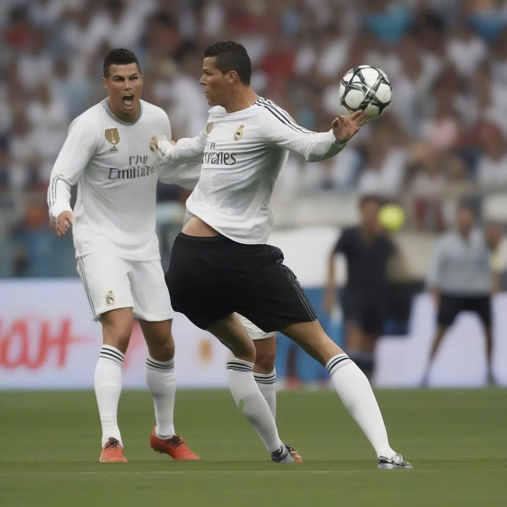 Ronaldo khiêu khích đối thủ trong một pha tranh chấp bóng