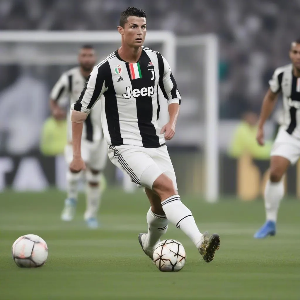 Cristiano Ronaldo trong trận đấu đầu tiên cho Juventus, thể hiện sự quyết tâm và tinh thần thi đấu cao