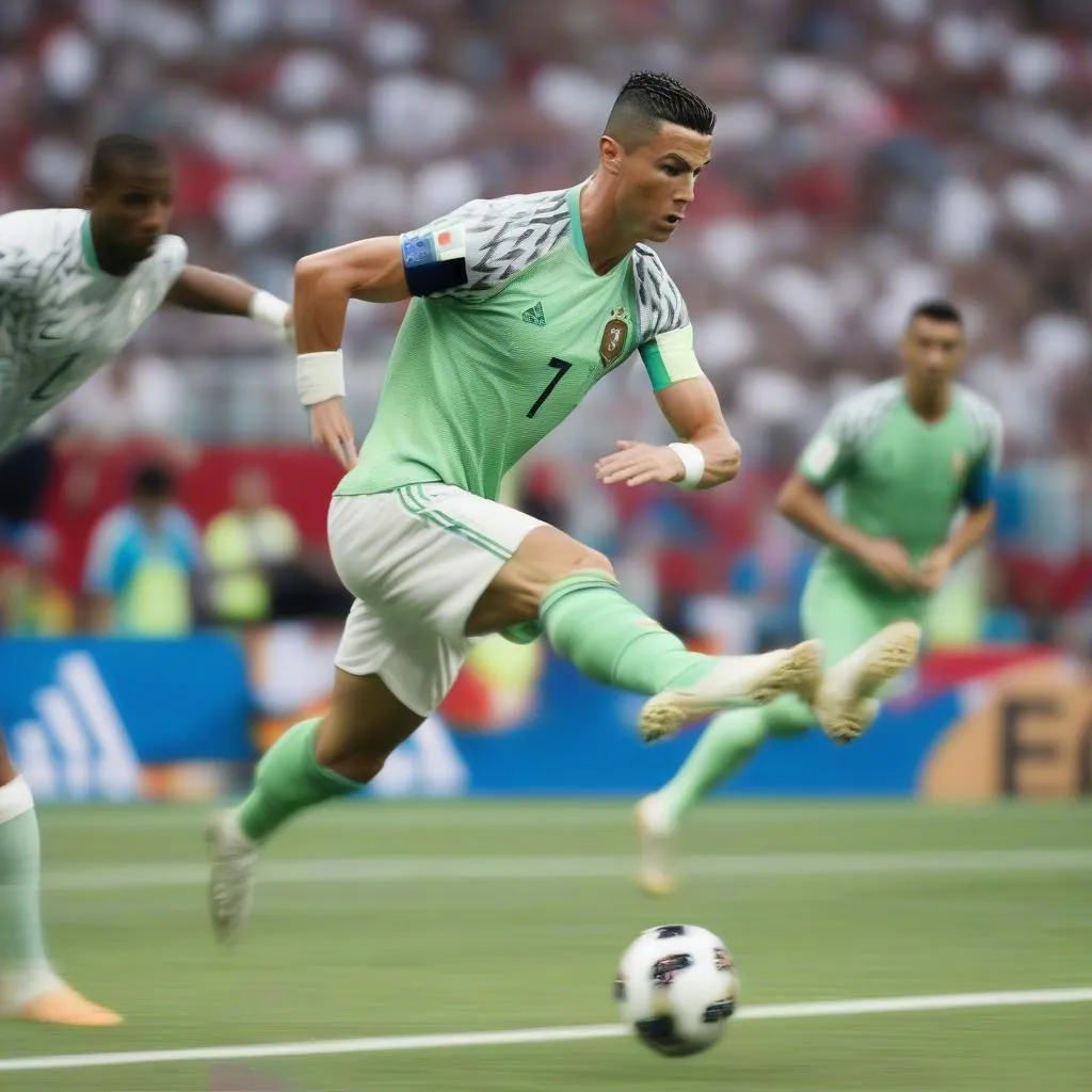 Cristiano Ronaldo tranh tài với đối thủ tại World Cup 2018