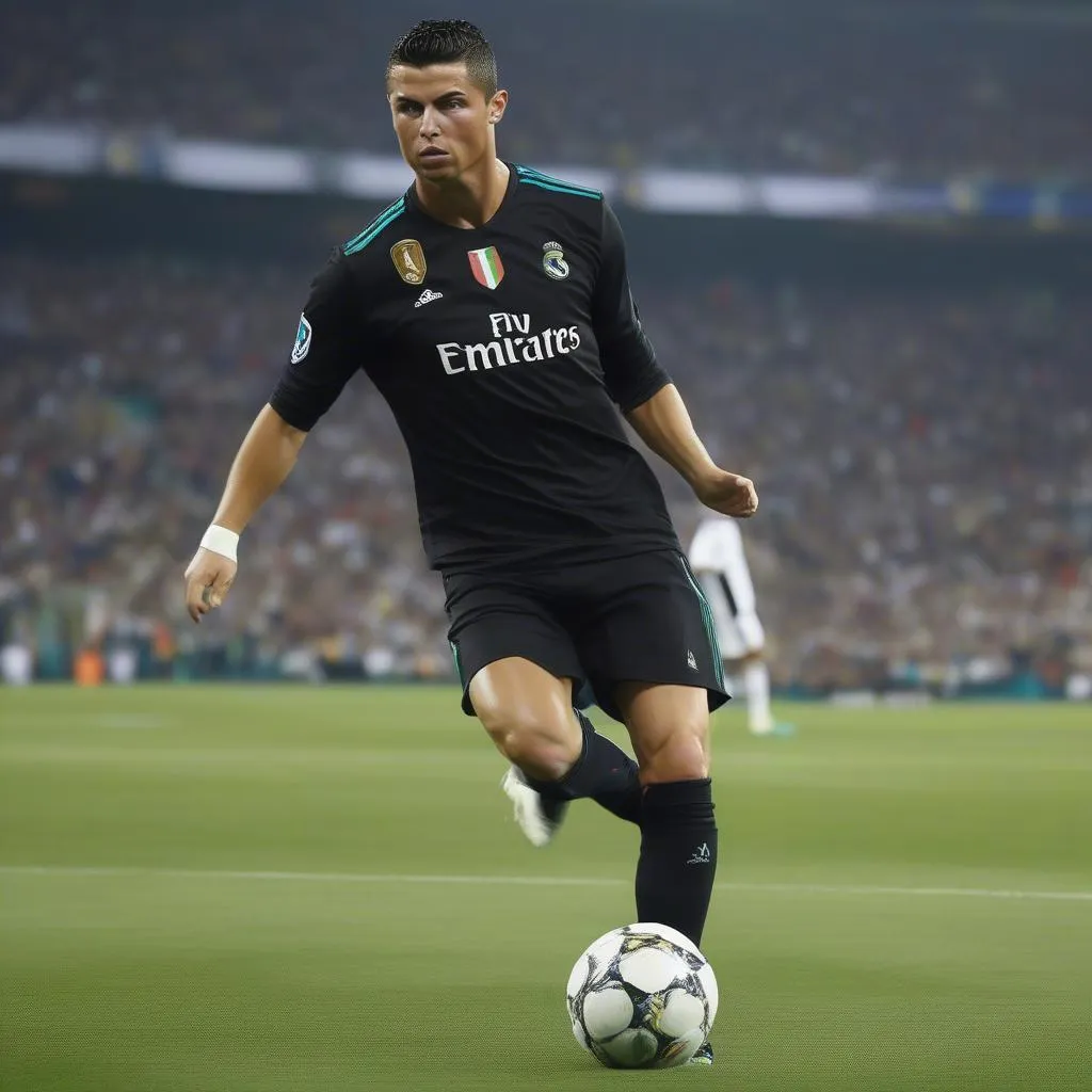 Ronaldo thi đấu trên sân cỏ