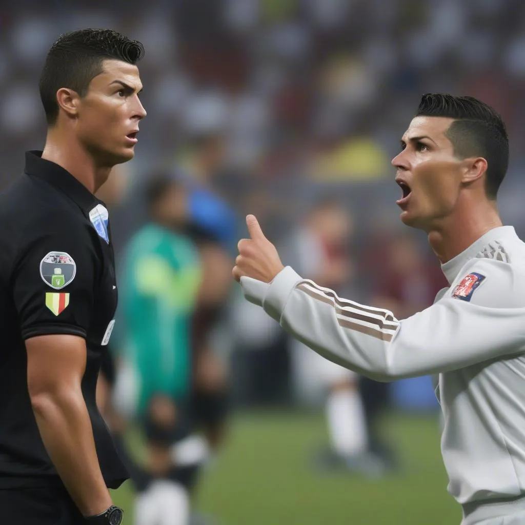 Ronaldo tức giận phản ứng với trọng tài trong trận đấu