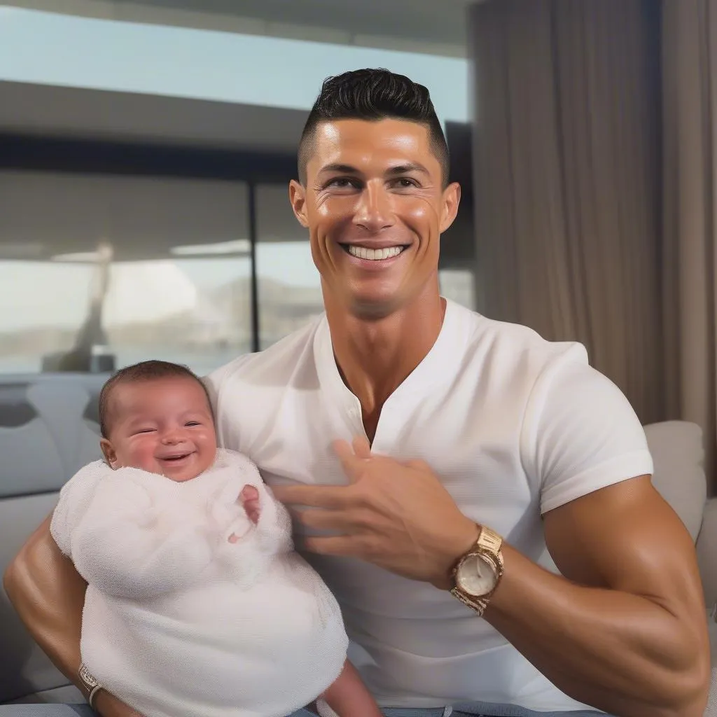 Cristiano Ronaldo hạnh phúc bên cặp sinh đôi