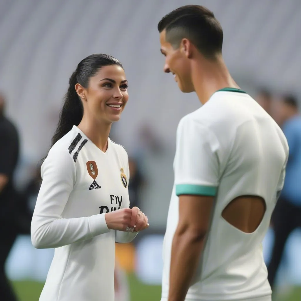 Ronaldo và Georgina Rodriguez trên sân cỏ